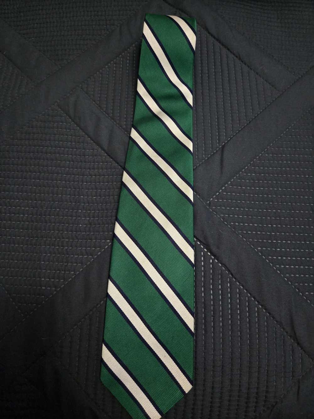Brooks Brothers Green, Cream & Navy Striped Silk Tie #590